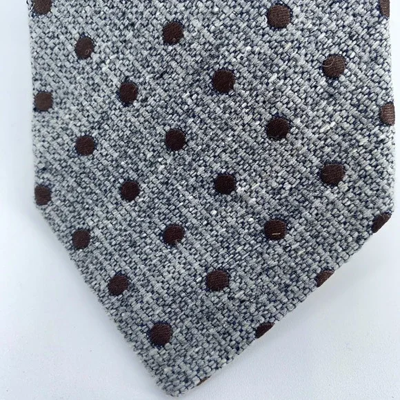 Eton Tie Mens One Size‎ Gray Brown Polka Dot Silk Classic Necktie Italy Made